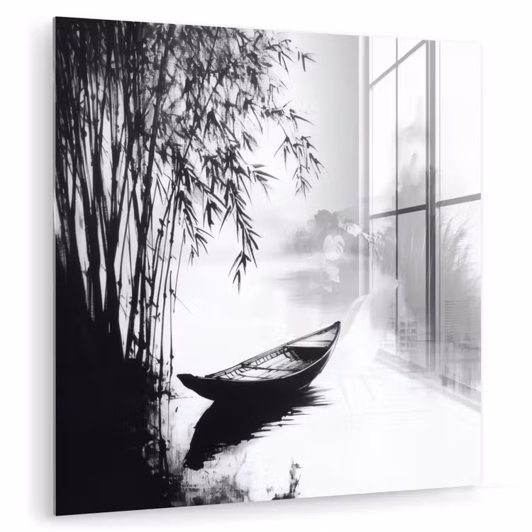 Boot - Rivier - Bamboe - Wit plexiglas 5mm klein -zzzproduct_nieuw