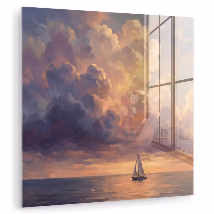 Boot - Zonsondergang - Zee - Natuur - Goud plexiglas 5mm klein -zzzproduct_nieuw
