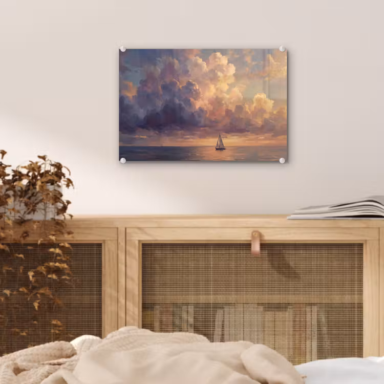 Boot - Zonsondergang - Zee - Natuur - Goud plexiglas 5mm klein -sfeer3