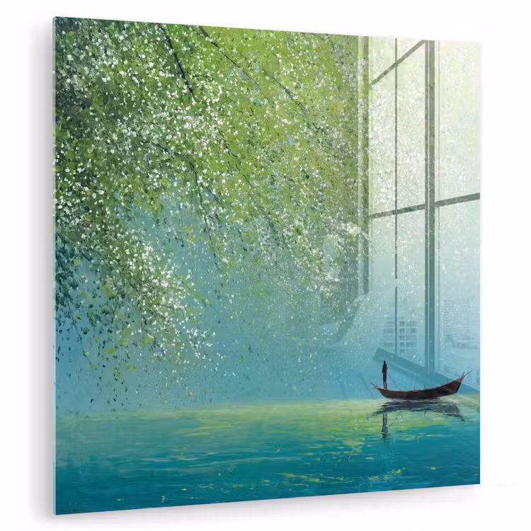 Bootje - Water - Bladeren - Bloesems plexiglas 5mm klein -zzzproduct_nieuw