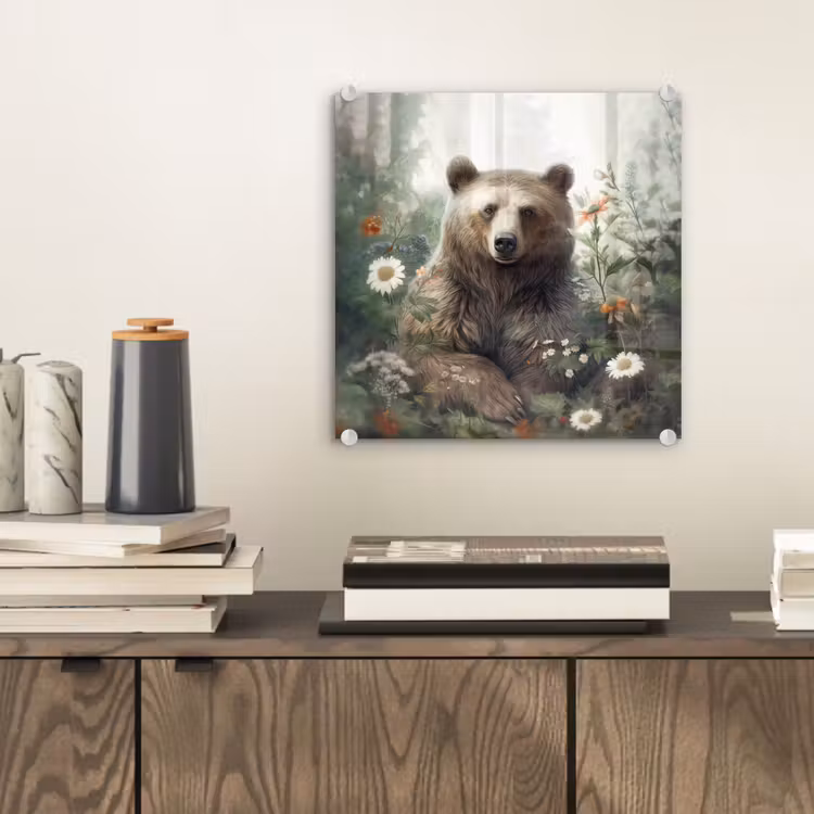 Bruine beer - Wilde dieren - Bloemen - Planten plexiglas 5mm klein -sfeer1