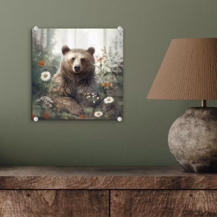 Bruine beer - Wilde dieren - Bloemen - Planten plexiglas 5mm klein -sfeer3