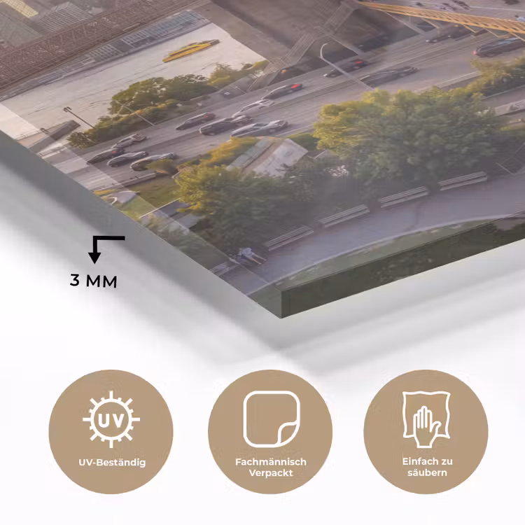 Glasbild - Brücke – Fluss – Stadt – Sonnenuntergang – Architektur - Brug - Rivier - Stad - Zonsondergang - Architectuur plexiglas 5mm klein