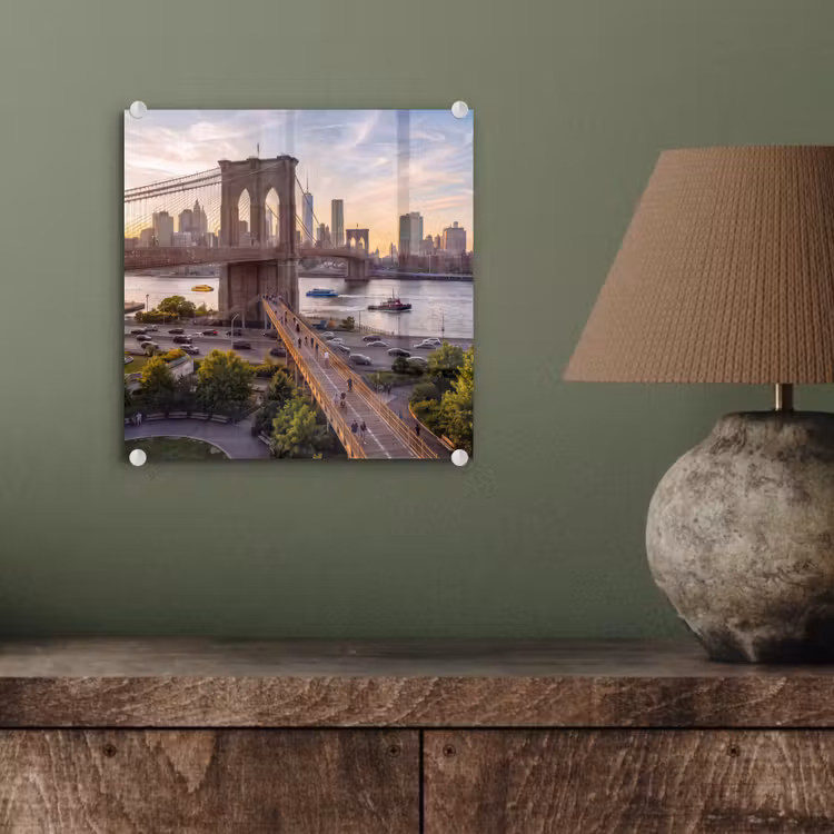 Glasbild - Brücke – Fluss – Stadt – Sonnenuntergang – Architektur - Brug - Rivier - Stad - Zonsondergang - Architectuur plexiglas 5mm klein