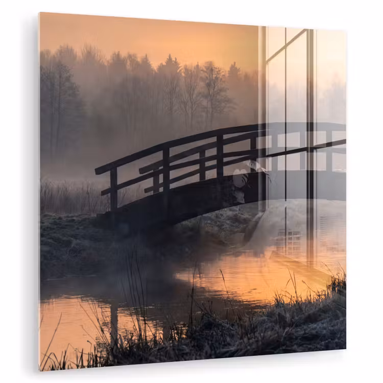 Brug - Mist - Bomen - Water plexiglas 5mm klein -zzzproduct_nieuw