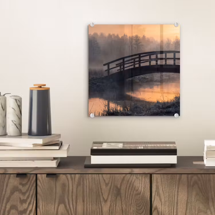 Brug - Mist - Bomen - Water plexiglas 5mm klein -sfeer1