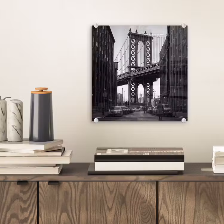 Glasbild - Brücke – Stadt – Architektur – Modern – Schwarz-Weiß - Brug - Stad - Architectuur - Modern - Zwart-wit plexiglas 5mm klein