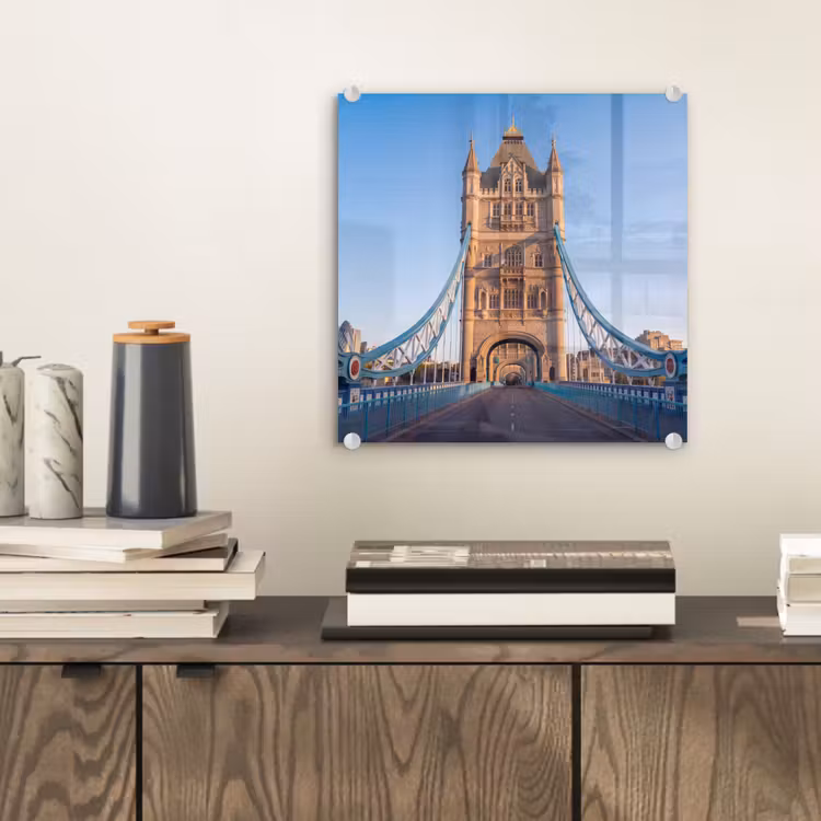 Glasbild - Brücke – Turm – Architektur – Klassisch – Blau - Brug - Toren - Architectuur - Klassiek - Blauw plexiglas 5mm klein