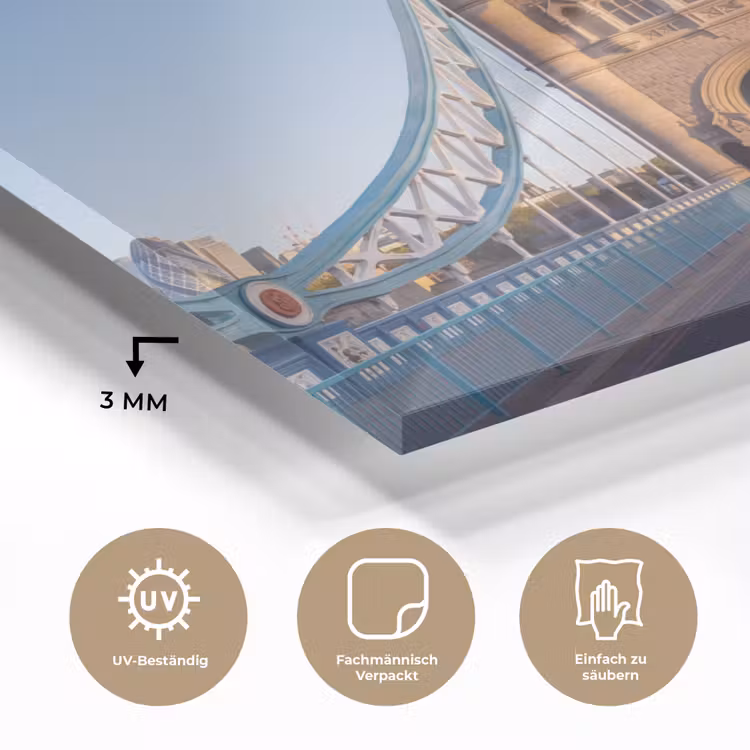 Glasbild - Brücke – Turm – Architektur – Klassisch – Blau - Brug - Toren - Architectuur - Klassiek - Blauw plexiglas 5mm klein