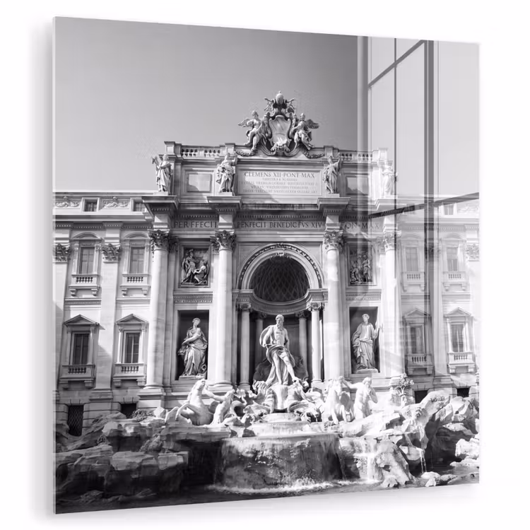 Glasbild - Brunnen – Skulpturen – Architektur – Schwarz-Weiß - Fontein - Beelden - Architectuur - Zwart-wit plexiglas 5mm klein