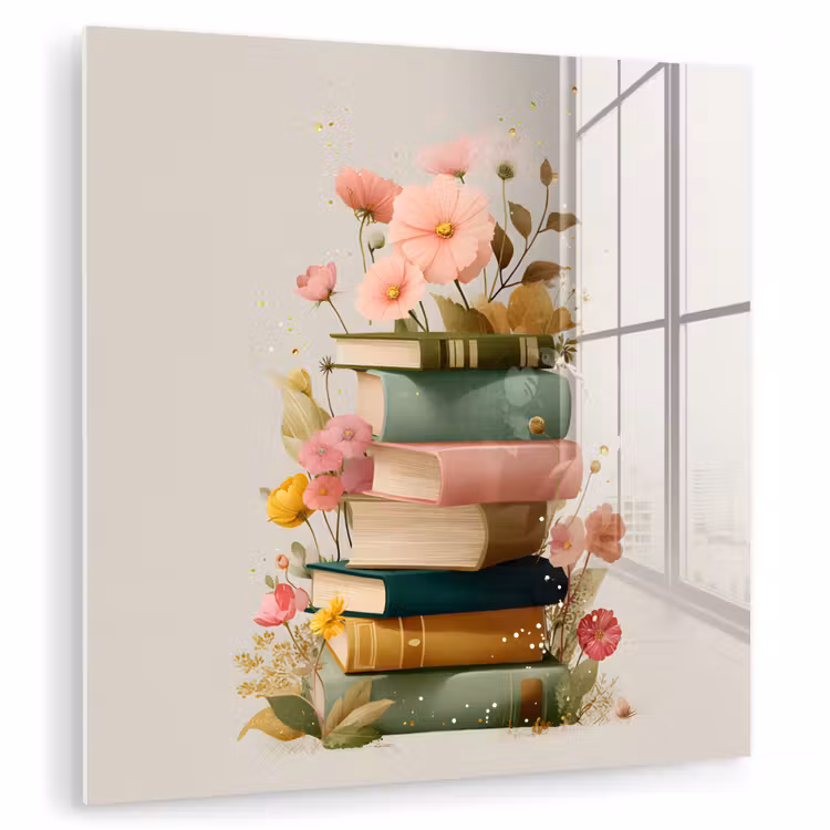 Boeken - Stapel - Bloemen - Kleurrijk plexiglas 5mm klein -zzzproduct_nieuw