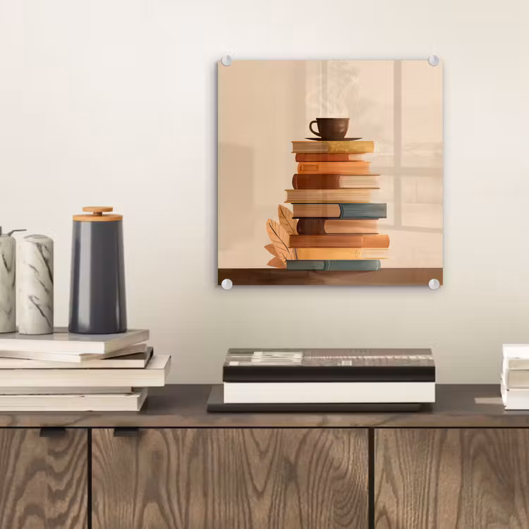 Boeken - Toren - Koffie - Beige plexiglas 5mm klein -sfeer1