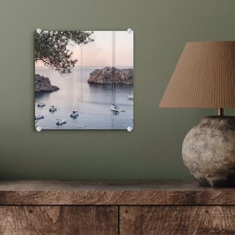 Glasbild - Bucht – Boote – Sonnenuntergang - Baai - boten - zonsondergang plexiglas 5mm klein