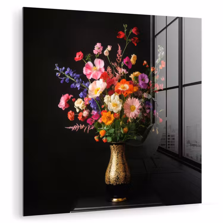 Kleurrijk - Boeket - Vaas - Goud plexiglas 5mm klein -zzzproduct_nieuw