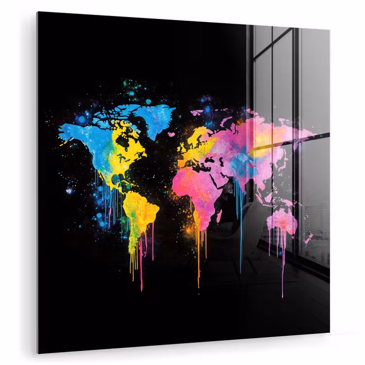 Kleurrijk - Wereldkaart - Druppels plexiglas 5mm klein -zzzproduct_nieuw