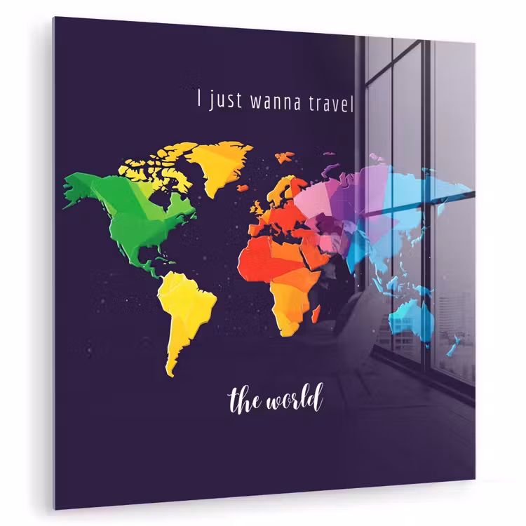 Kleurrijk - Wereldkaart - Travel - Quote plexiglas 5mm klein -zzzproduct_nieuw