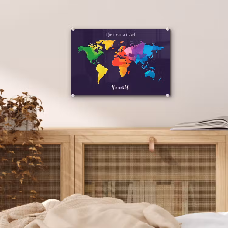 Kleurrijk - Wereldkaart - Travel - Quote plexiglas 5mm klein -sfeer3