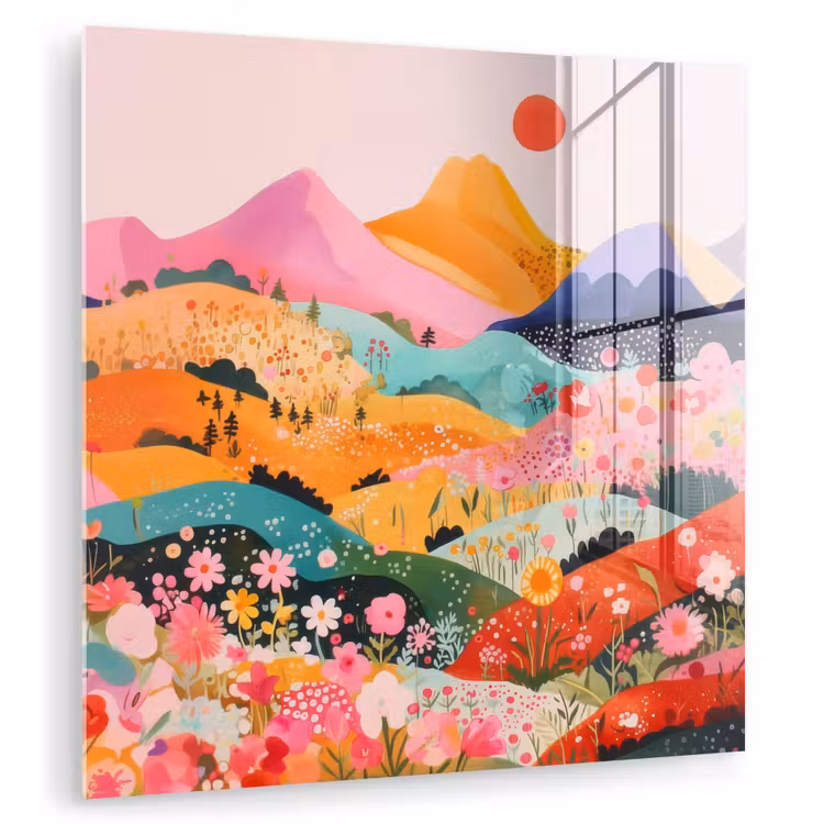 Kleurrijke bloemen - Bergen - Fantasielandschap plexiglas 5mm klein -zzzproduct_nieuw