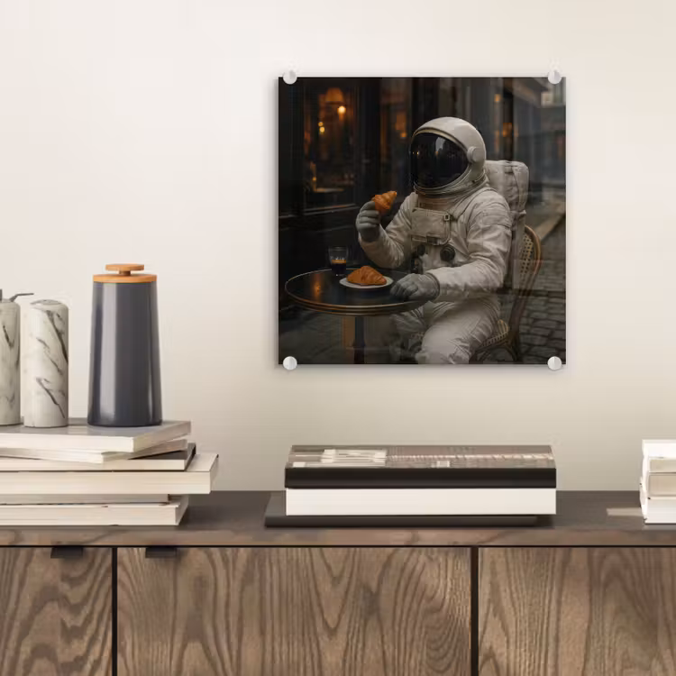 Café - Croissant - Koffie - Astronaut plexiglas 5mm klein -sfeer1