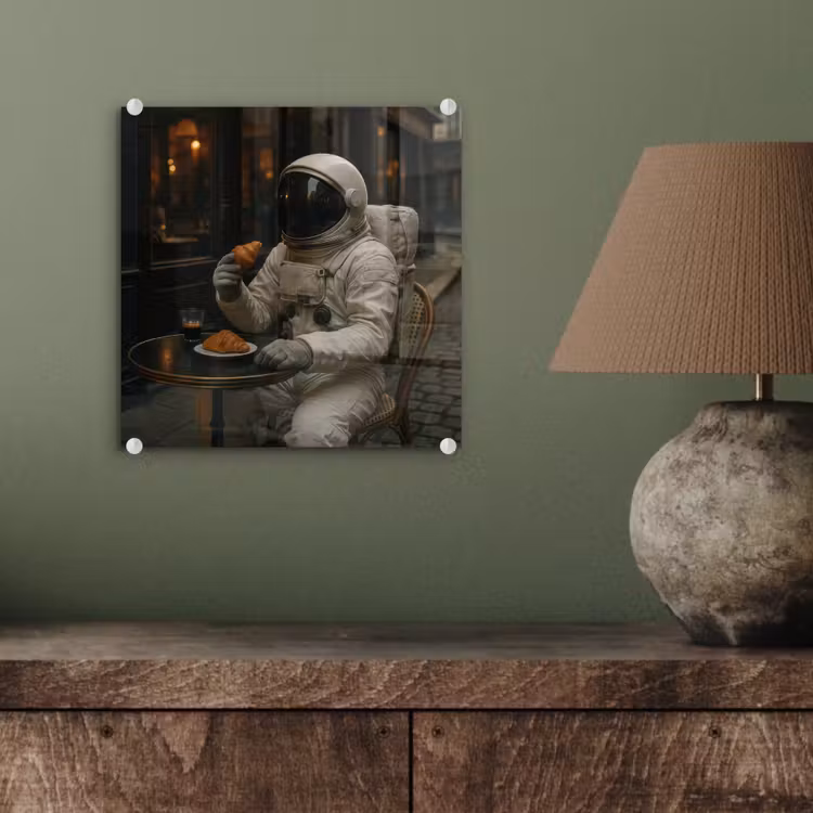 Café - Croissant - Koffie - Astronaut plexiglas 5mm klein -sfeer3