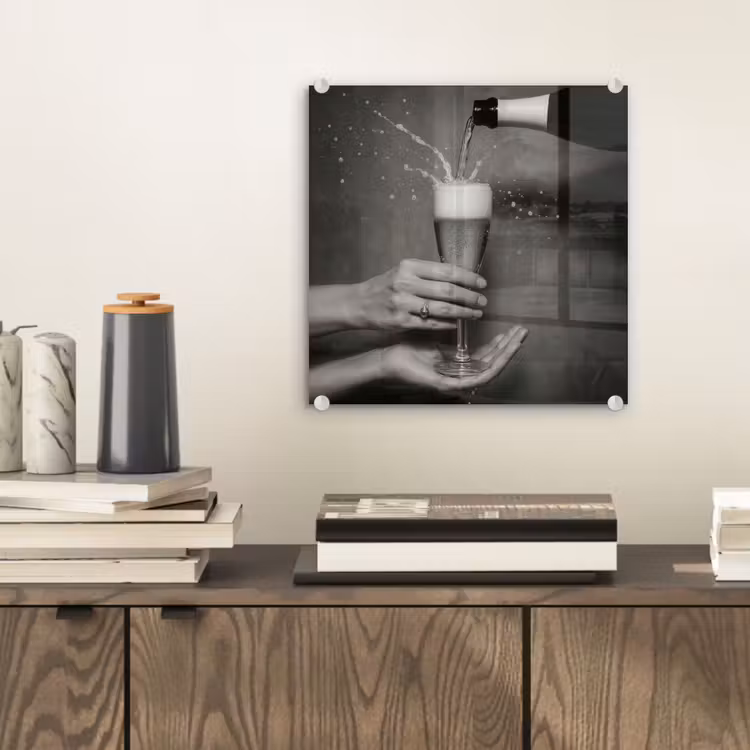 Champagnefles - Glas - Minimalistisch - Spetters plexiglas 5mm klein -sfeer1