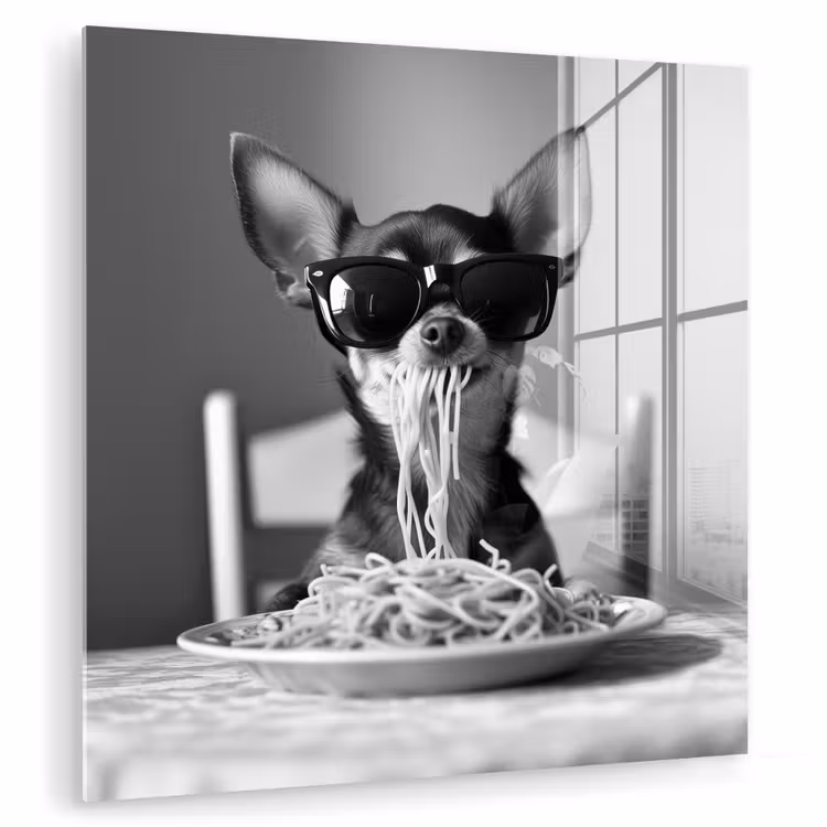 Chihuahua - Hond - Zonnebril - Humoristisch - Zwart - Wit - Spaghetti plexiglas 5mm klein -zzzproduct_nieuw