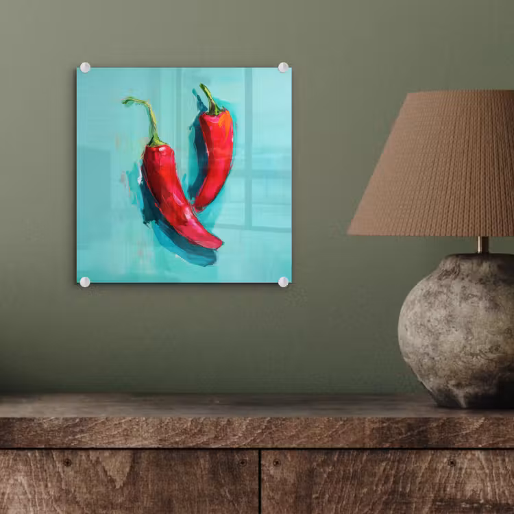 Chilipepers - Geverfd - Rood plexiglas 5mm klein -sfeer3
