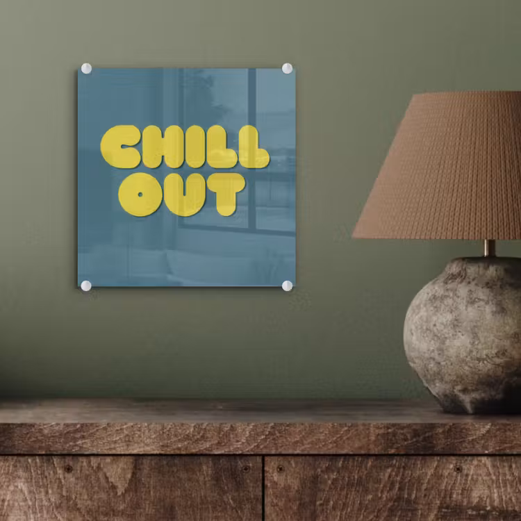Chill out - Geel - Blauw plexiglas 5mm klein -sfeer3