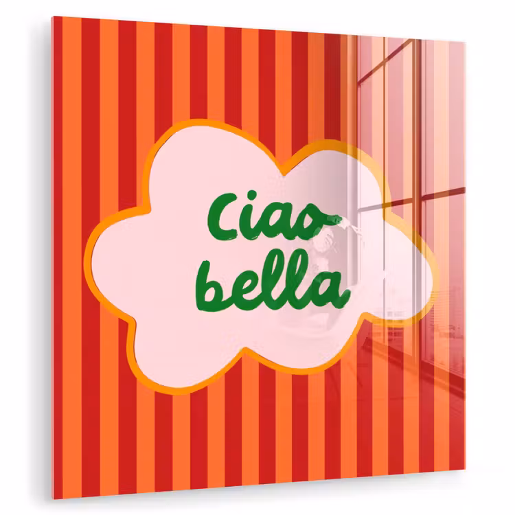 Ciao bella - Tekstwolk - Strepen - Oranje plexiglas 5mm klein -zzzproduct_nieuw