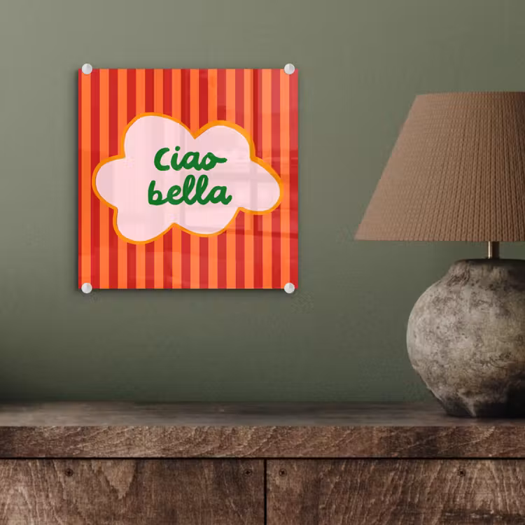 Ciao bella - Tekstwolk - Strepen - Oranje plexiglas 5mm klein -sfeer3