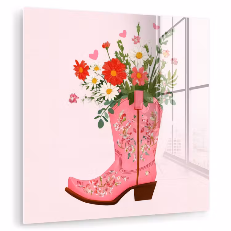 Cowboylaarzen - Roze - Boeket - Bloemen plexiglas 5mm klein -zzzproduct_nieuw