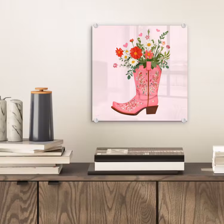 Cowboylaarzen - Roze - Boeket - Bloemen plexiglas 5mm klein -sfeer1