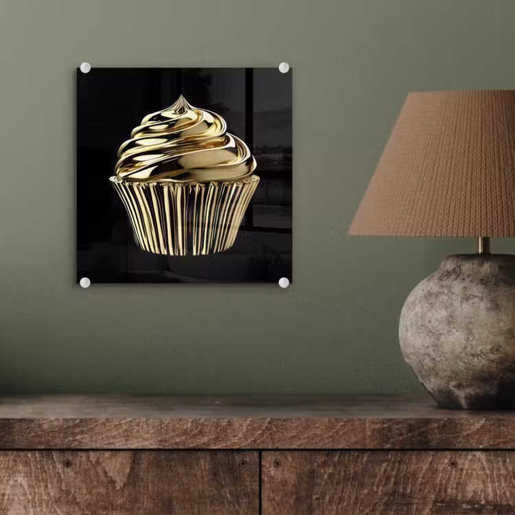 Cupcake - Eten - Goud - Zwart plexiglas 5mm klein -sfeer3