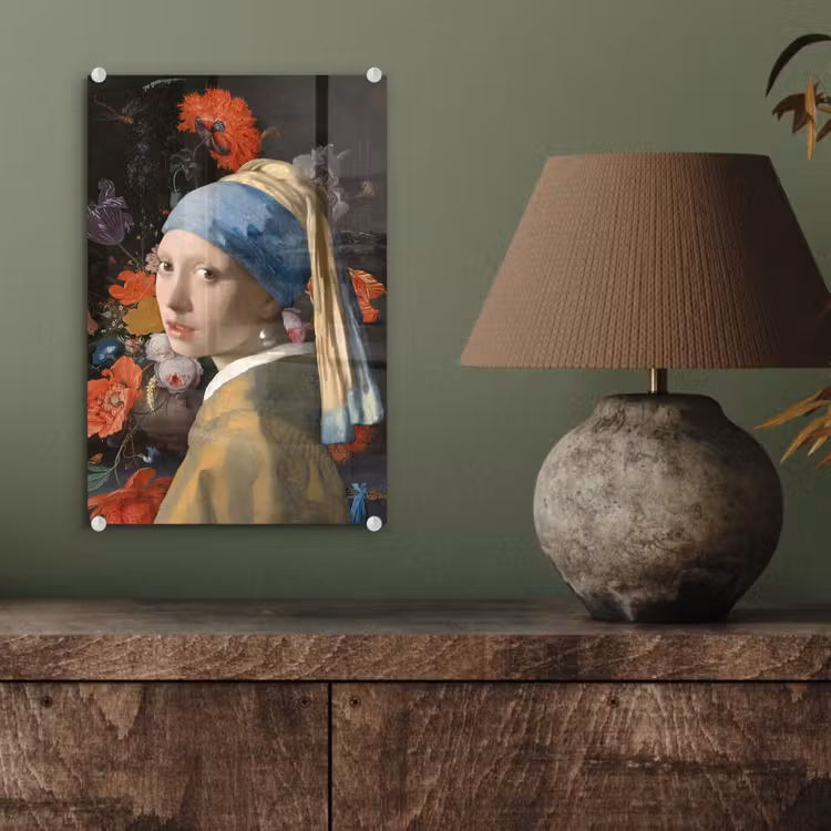 Meisje met de parel - Johannes Vermeer - Bloemen plexiglas 5mm klein -sfeer3