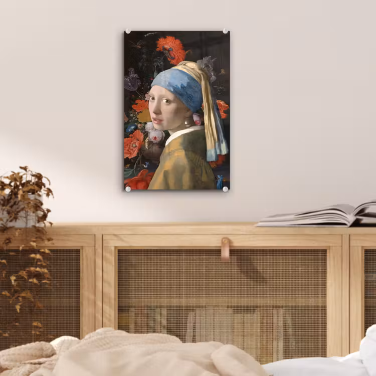 Meisje met de parel - Johannes Vermeer - Bloemen plexiglas 5mm klein -sfeer4