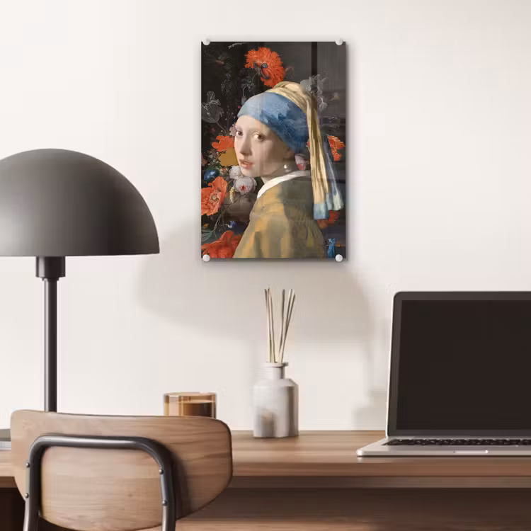 Meisje met de parel - Johannes Vermeer - Bloemen plexiglas 5mm klein -sfeer6
