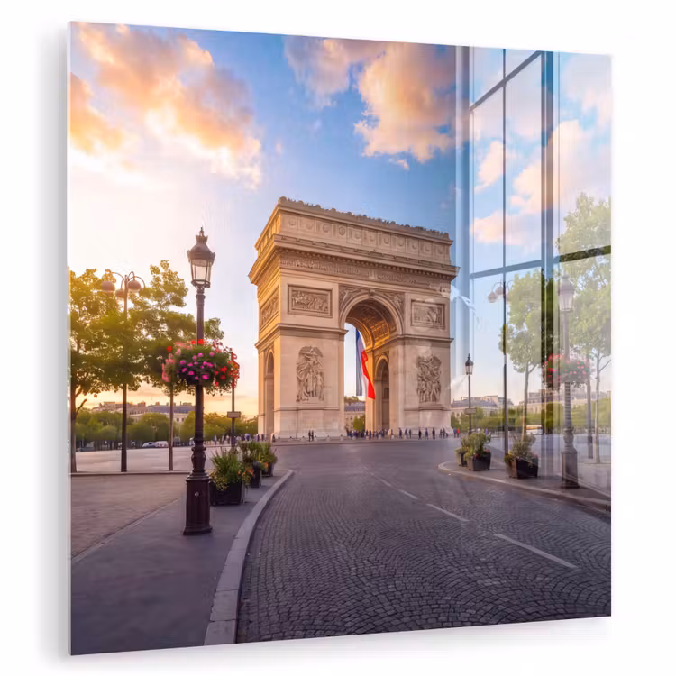 Glasbild - Denkmal – Paris – Sonnenuntergang – Architektur – Gold - Monument - Parijs - Zonsondergang - Architectuur - Goud plexiglas 5mm klein