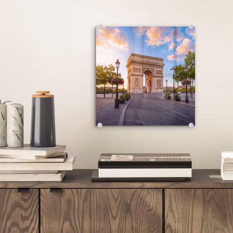 Glasbild - Denkmal – Paris – Sonnenuntergang – Architektur – Gold - Monument - Parijs - Zonsondergang - Architectuur - Goud plexiglas 5mm klein