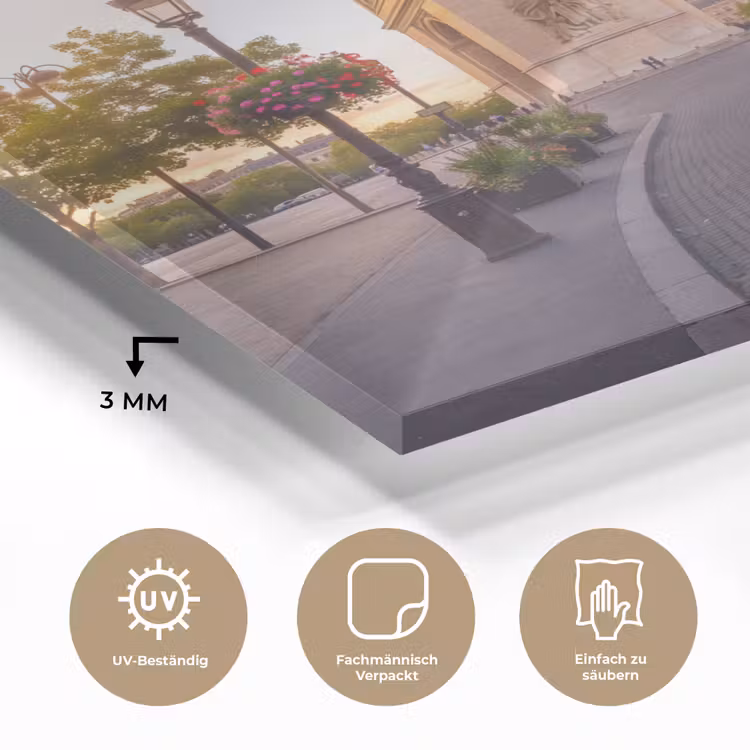 Glasbild - Denkmal – Paris – Sonnenuntergang – Architektur – Gold - Monument - Parijs - Zonsondergang - Architectuur - Goud plexiglas 5mm klein