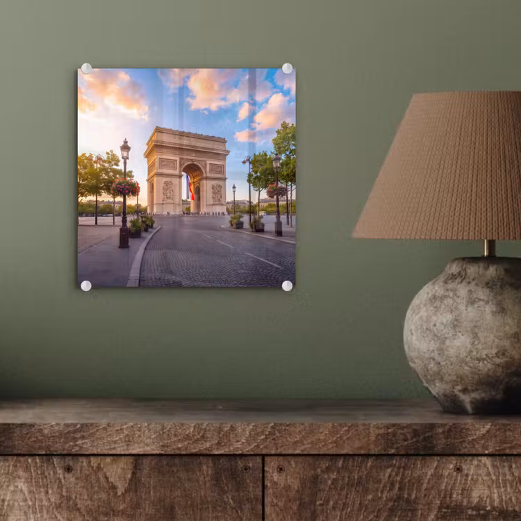 Glasbild - Denkmal – Paris – Sonnenuntergang – Architektur – Gold - Monument - Parijs - Zonsondergang - Architectuur - Goud plexiglas 5mm klein