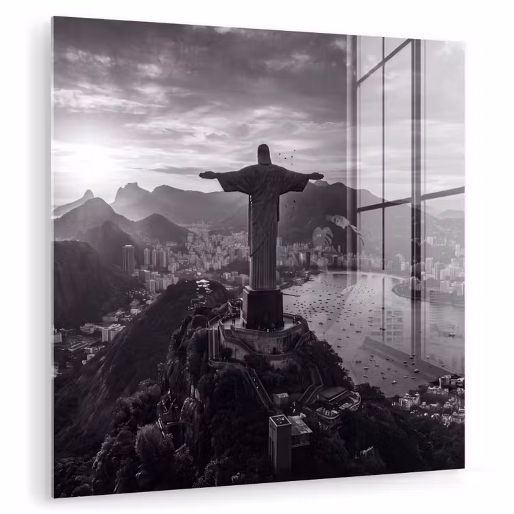 Glasbild - Denkmal – Stadtansicht – Landschaft – Schwarz-Weiß - Monument - Stadsgezicht - Landschap - Zwart-wit plexiglas 5mm klein