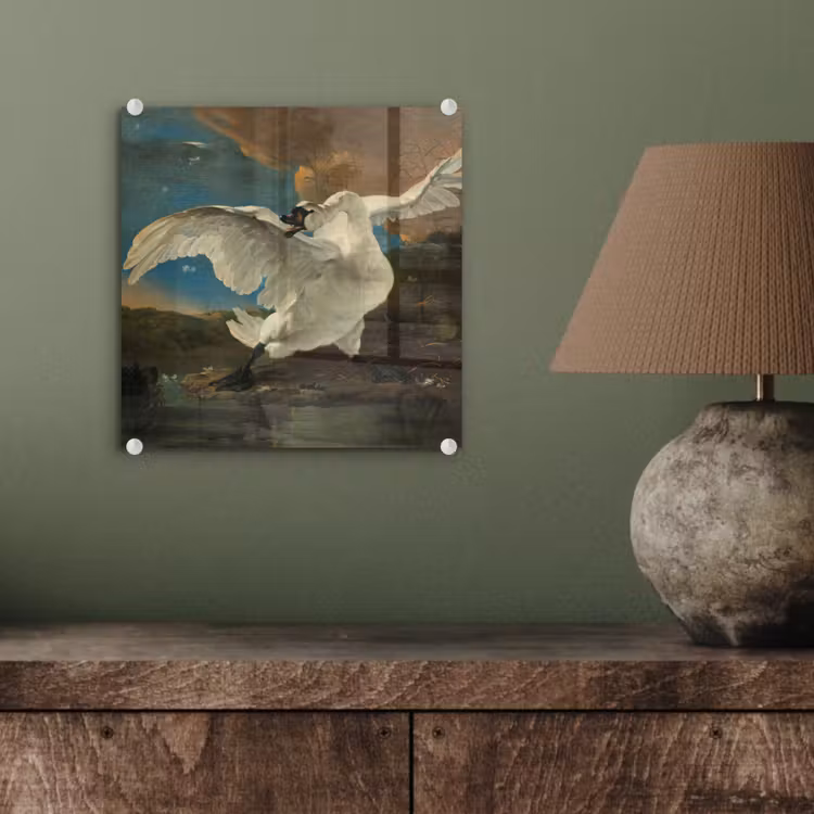 De bedreigde zwaan - Schilderij van Jan Asselijn plexiglas 5mm klein -sfeer3