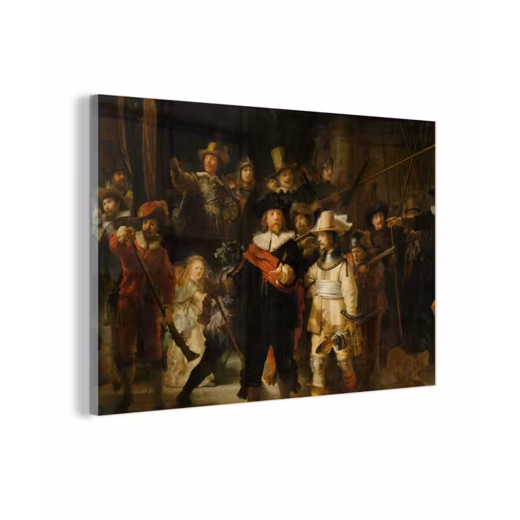 De Nachtwacht - Schilderij van Rembrandt van Rijn plexiglas 5mm klein -sfeer1