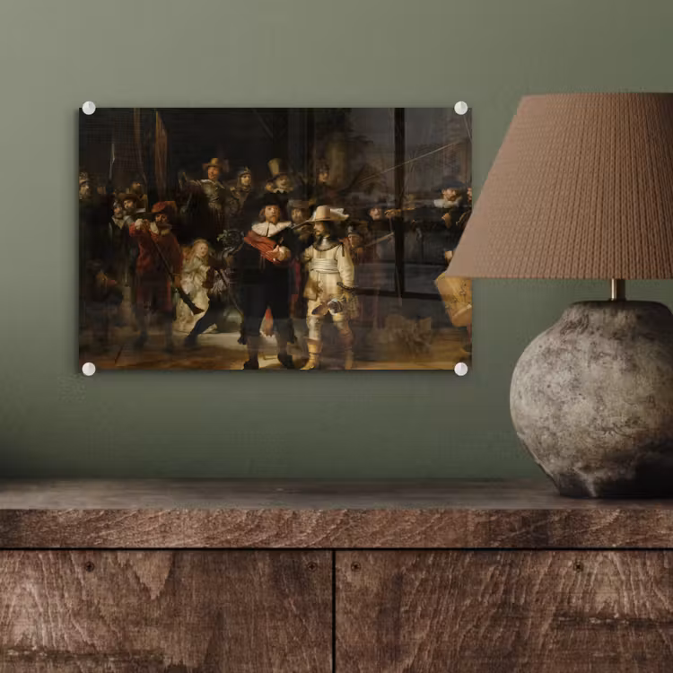 De Nachtwacht - Kunst - Oude meesters - Rembrandt plexiglas 5mm klein -sfeer3