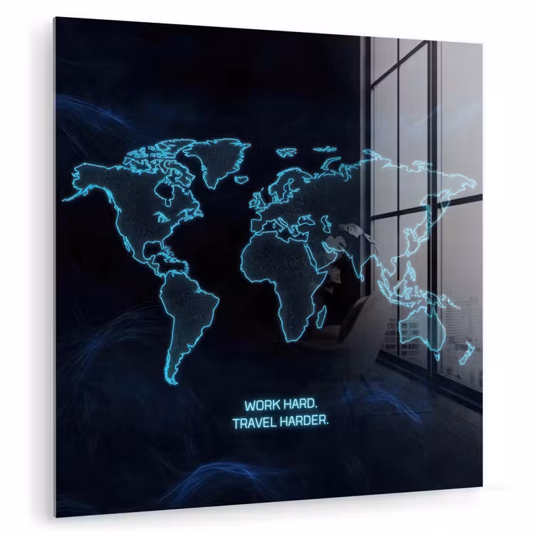 Digitaal - Wereldkaart - Blauw - Quote plexiglas 5mm klein -zzzproduct_nieuw