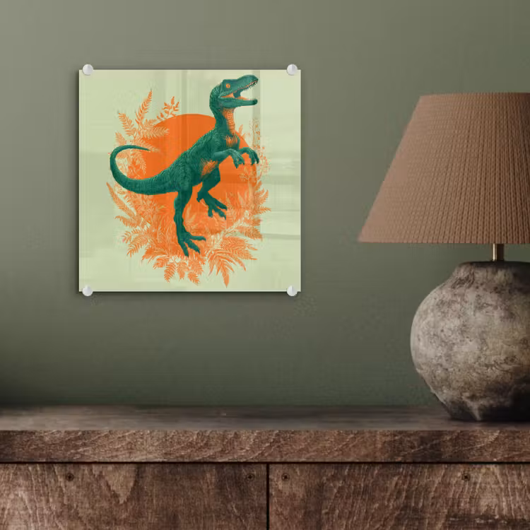 Dinosaurus - Groen - Planten - Cirkel plexiglas 5mm klein -sfeer3