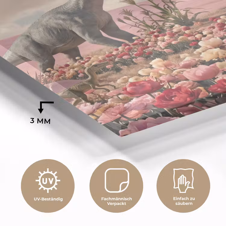 Glasbild - Dinosaurier – Rosa – Landschaft - Dinosaurus - Roze - Landschap plexiglas 5mm klein