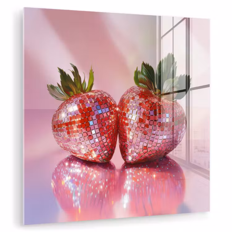 Disco - Fruit - Glitter - Strawberry plexiglas 5mm klein -zzzproduct_nieuw