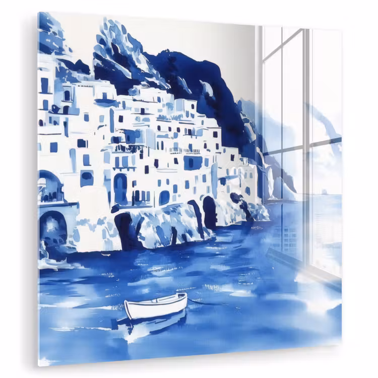 Dorp - Rotswand - Roeiboot - Water plexiglas 5mm klein -zzzproduct_nieuw