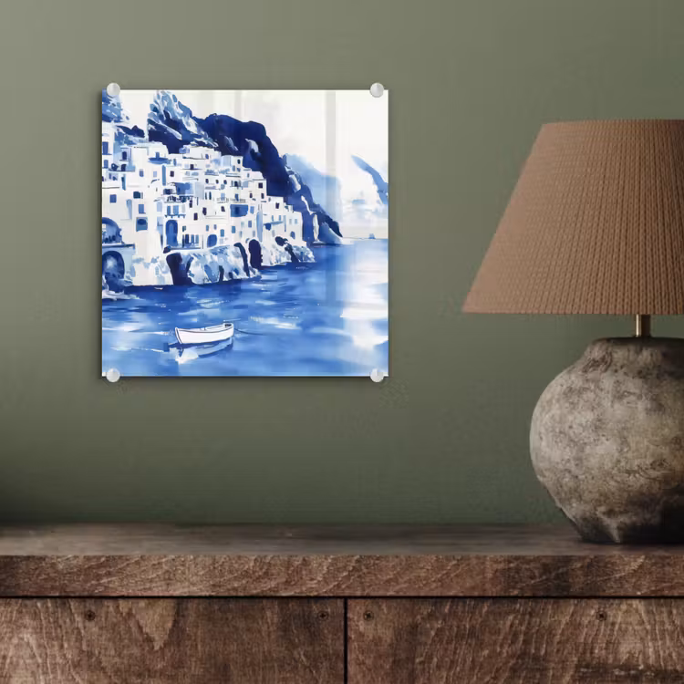 Dorp - Rotswand - Roeiboot - Water plexiglas 5mm klein -sfeer3